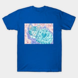 Valentine blue cat kitten flowers T-Shirt